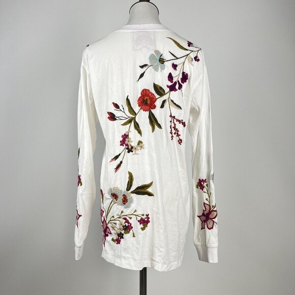 NWOT Johnny Was Flore Floral White Cotton Tee Long Sleeve T-Shirt Size S - Picture 5 of 11